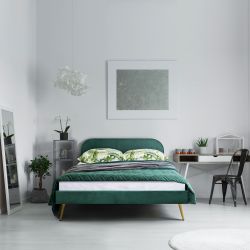 Łóżko welurowe zielone VENLO 160x200 cm